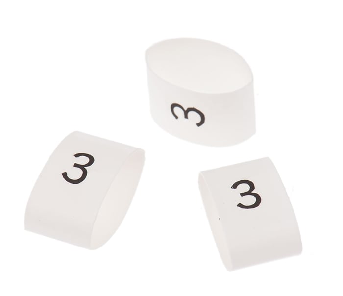 TE Connectivity TRSA Cable Marker, White, Pre-printed "3", 12 mm Cable, 4 mm Cable, TRSA-1019/G/1/3