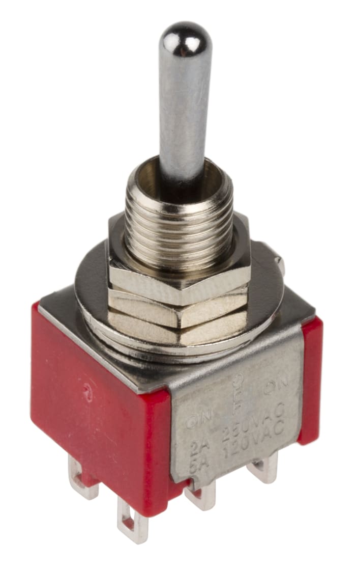 Toggle Switch / Toggle Anahtar, DPDT, 250 V ac'de 5 A, Pano/Panele Monte, Açık-Kapalı-Açık