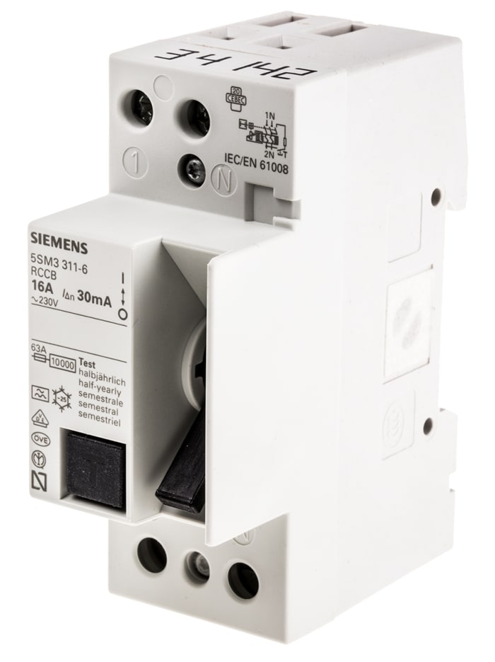 Interrupteur différentiel Siemens 5SM3, 1+N Pole, 16A, 30mA, Type A