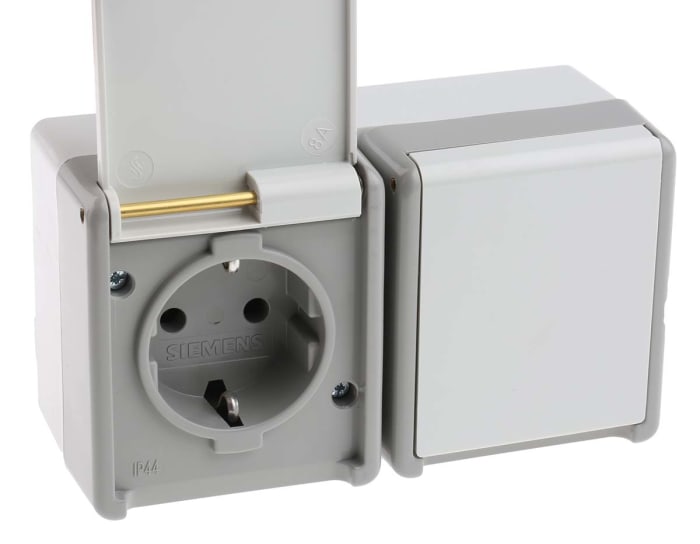 Siemens DELTA Grey 2 Gang Plug Socket, 16 A Outdoor, Type F
