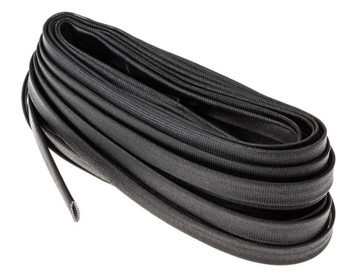 RS PRO Braided Acrylic Fibreglass Black Cable Sleeve, 6mm Diameter, 5m Length