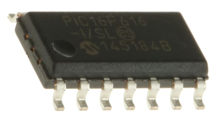 Microchip, 8bit PIC, PIC16F Microcontroller, 20MHz, 2048 words Flash, 14-Pin SOIC
