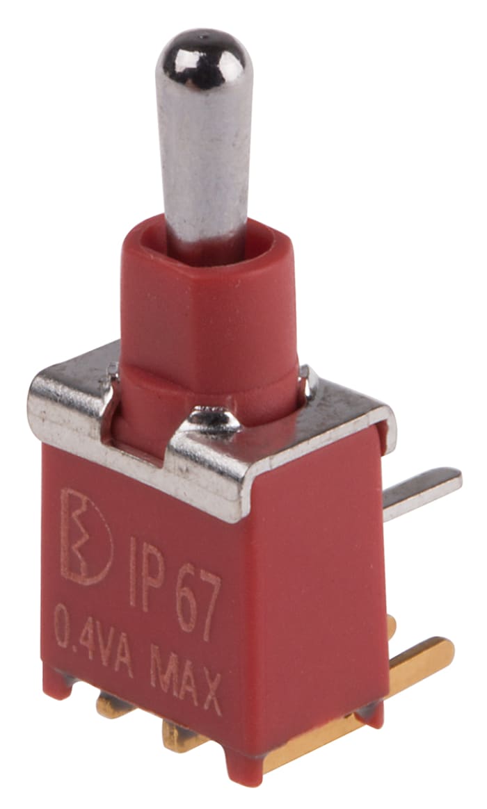 Toggle Switch / Toggle Anahtar, SPDT, 20 V'de 400 mA, PCB'ye Monte, Açık-Kapalı-Açık, IP67