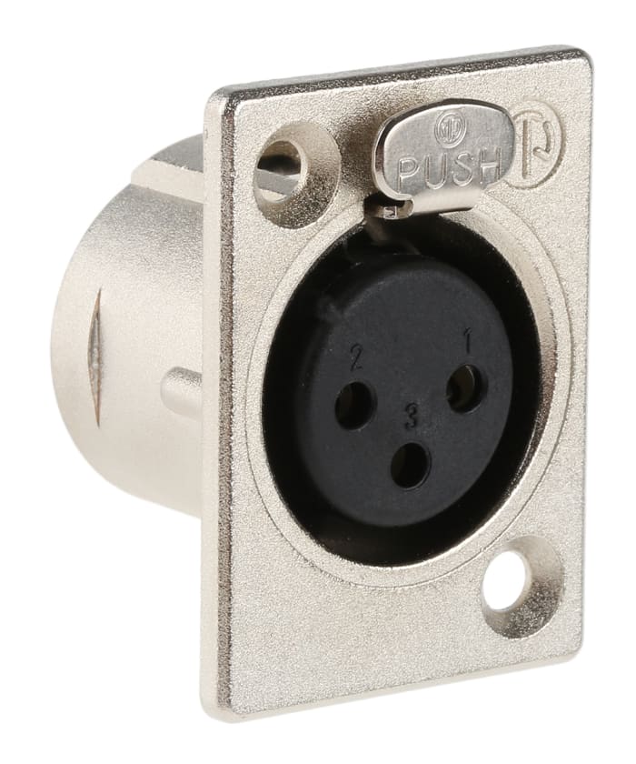 Neutrik Panel Mount XLR Connector, Female, 50 V, 3 Way, Silver over Nickel Plating