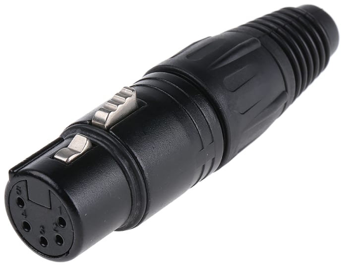 Neutrik XLR Konnektör, Soket, Kablo Ucuna Monte, Nikel Üzerine Altın Kaplı Kontak, 50 V ac, 5 Pinli / Kontaklı