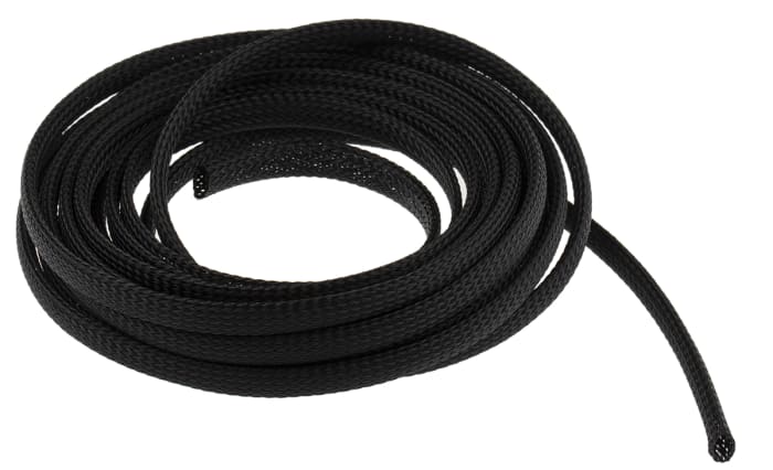 RS PRO Expandable Braided PET Black Cable Sleeve, 20mm Diameter, 5m Length