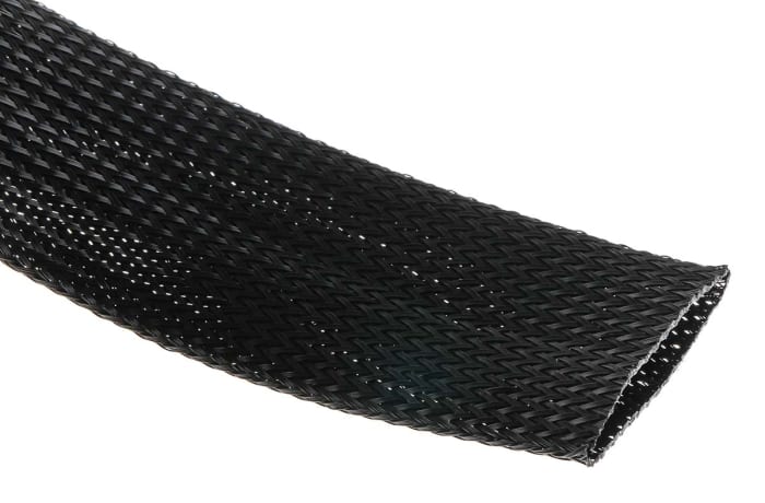 RS PRO Expandable Braided PET Black Cable Sleeve, 40mm Diameter, 5m Length