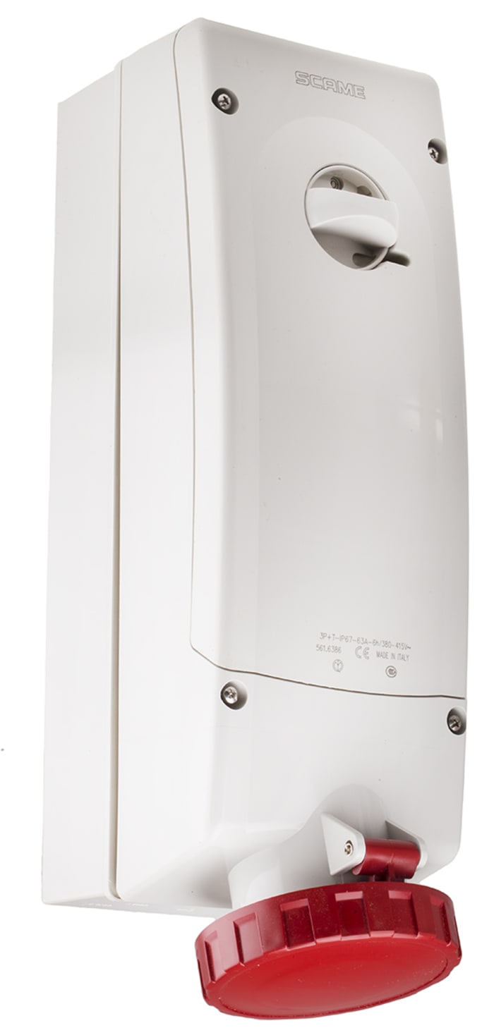 Scame Switchable IP67 Industrial Interlock Socket 3P+E, Earthing Position 6h, 63A, 415 V