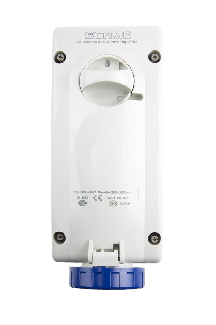 Scame Switchable IP67 Industrial Interlock Socket 2P+E, Earthing Position 6h, 16A, 250 V