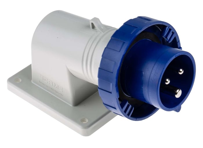 Scame IP66, IP67 Blue Wall Mount 2P + E Right Angle Industrial Power Plug, Rated At 16A, 230 V