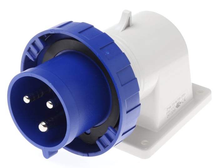 Scame IP66, IP67 Blue Wall Mount 2P + E Right Angle Industrial Power Plug, Rated At 32A, 230 V