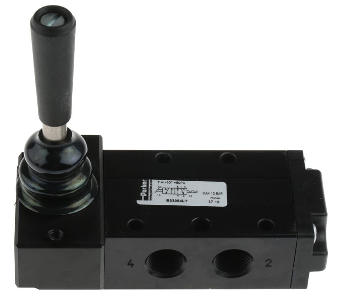 Pneumatický ventil s ručním ovládáním, řada: B53 Páka G 1/4, materiál tělesa: Anodizovaný hliník Parker