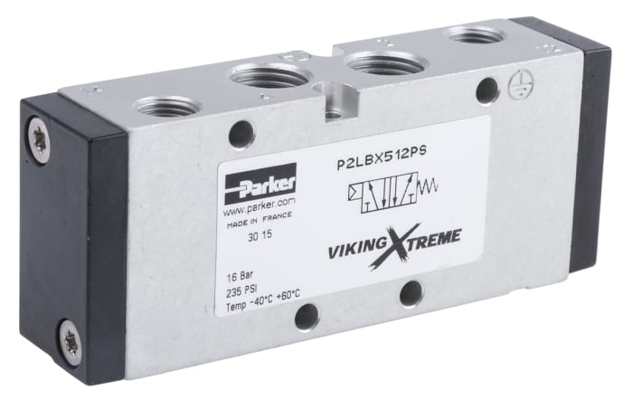 Electrodistributeur pneumatique Parker série Viking Xtreme fonction 5/2, Assistée/Ressort, G 1/4