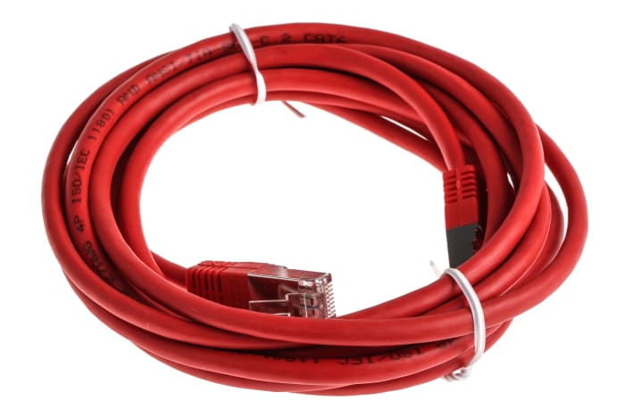 RS PRO, 3m Cat6, Red RJ45 to Male RJ45 Male, S/FTP Shielded, Terminated PVC Sheath