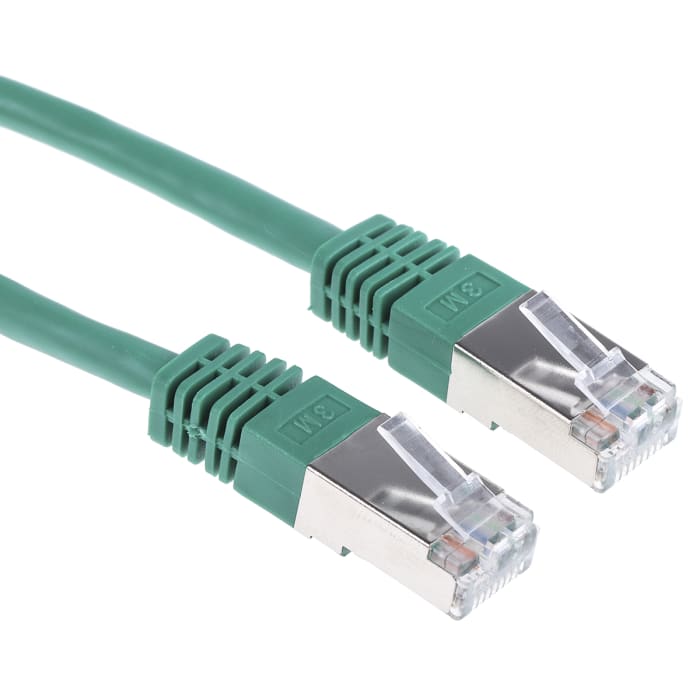 RS PRO, 5m Cat6, Green RJ45 to Male RJ45 Male, S/FTP Shielded, Terminated PVC Sheath