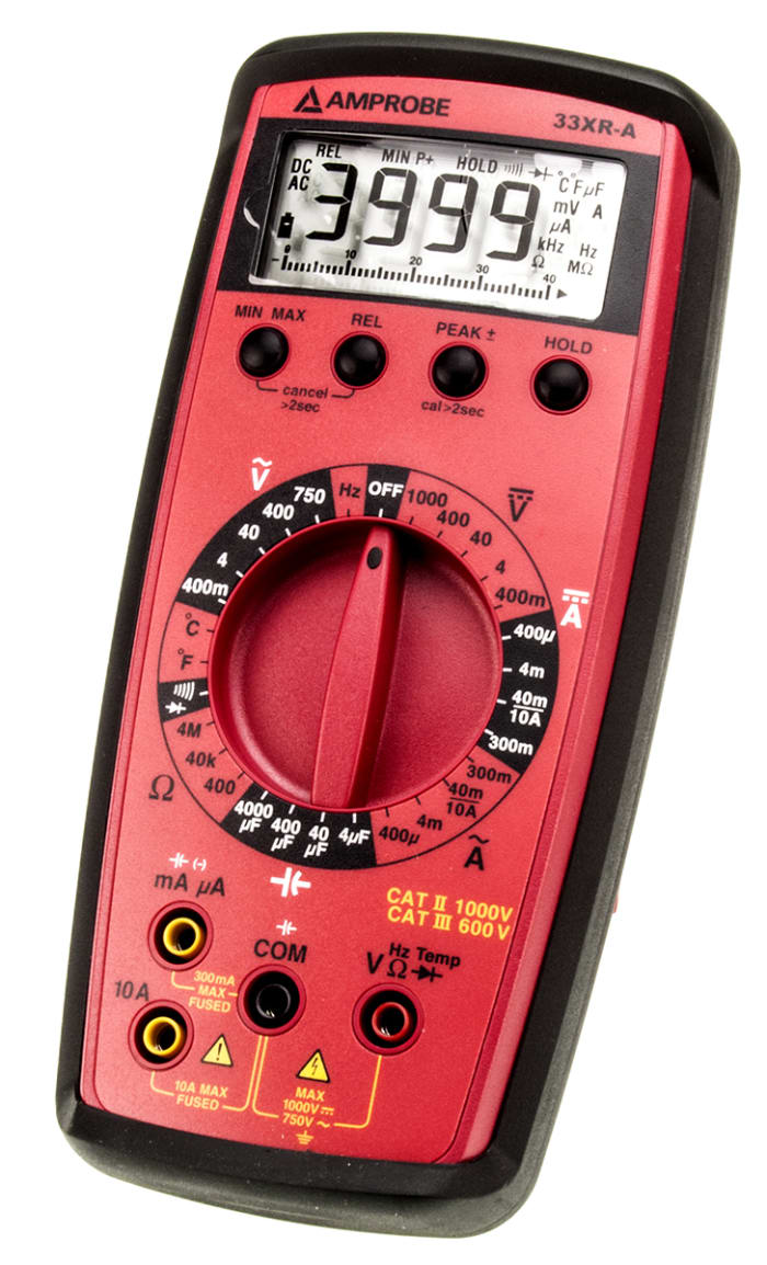 Amprobe 33XRA Handheld Digital Multimeter, 10A ac Max, 10A dc Max, 750V ac Max