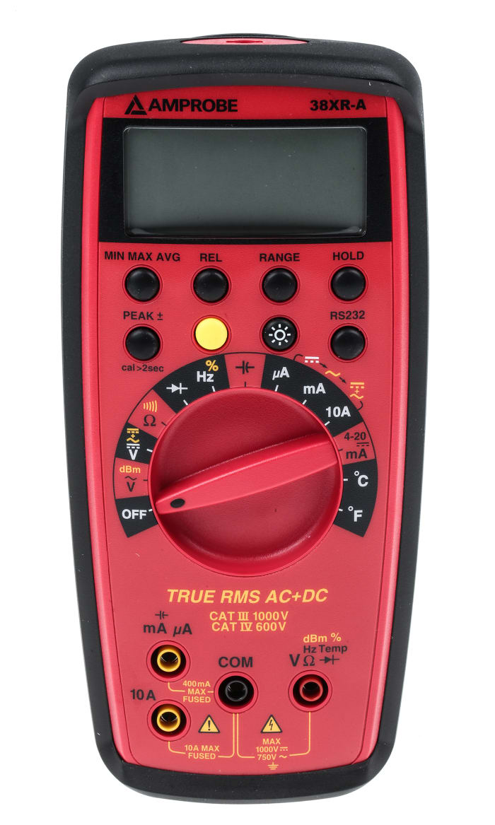 Amprobe 38XRA Handheld Digital Multimeter, True RMS, 10A ac Max, 10A dc Max, 750V ac Max