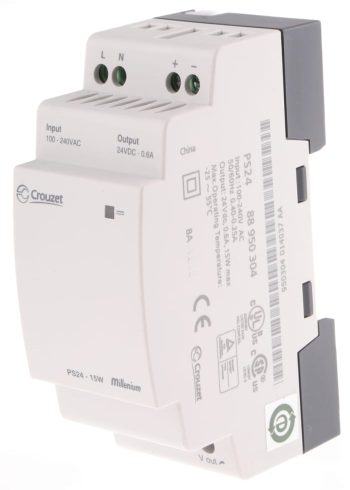 Alimentation automate série Polystyrène, 100 → 240 V c.a., 24V c.c. 600 mA 15W 110 x 36 x 56,1 mm