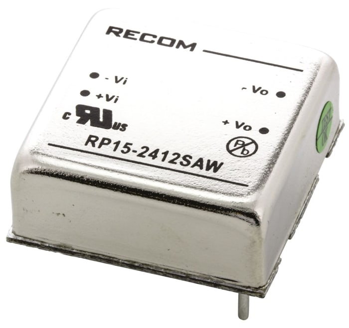 Recom RP15-AW DC-DC Converter, 12V dc/ 1.3A Output, 9 → 36 V dc Input, 15W, Through Hole, +85°C Max Temp -40°C