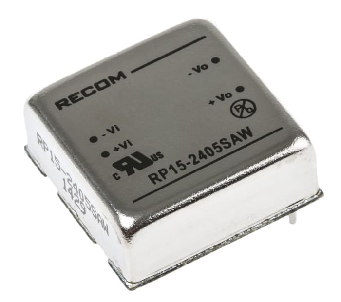 Recom RP15-AW DC-DC Converter, 5V dc/ 3A Output, 9 → 36 V dc Input, 15W, Through Hole, +85°C Max Temp -40°C Min