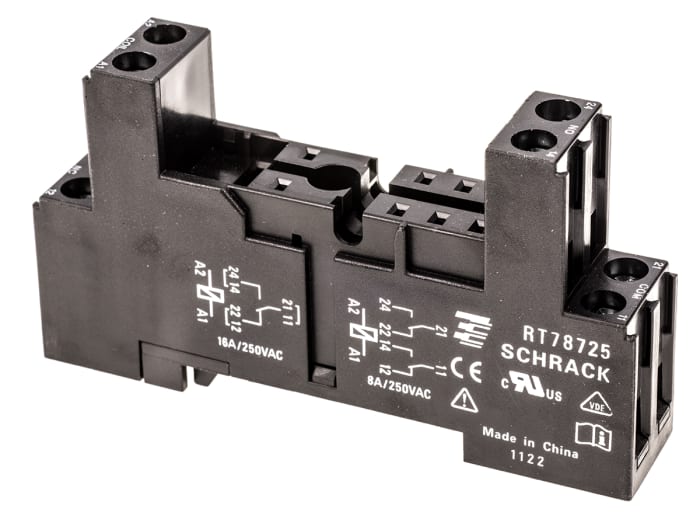 Support relais TE Connectivity 8 contacts, Rail DIN, 240V c.a., pour Série RT