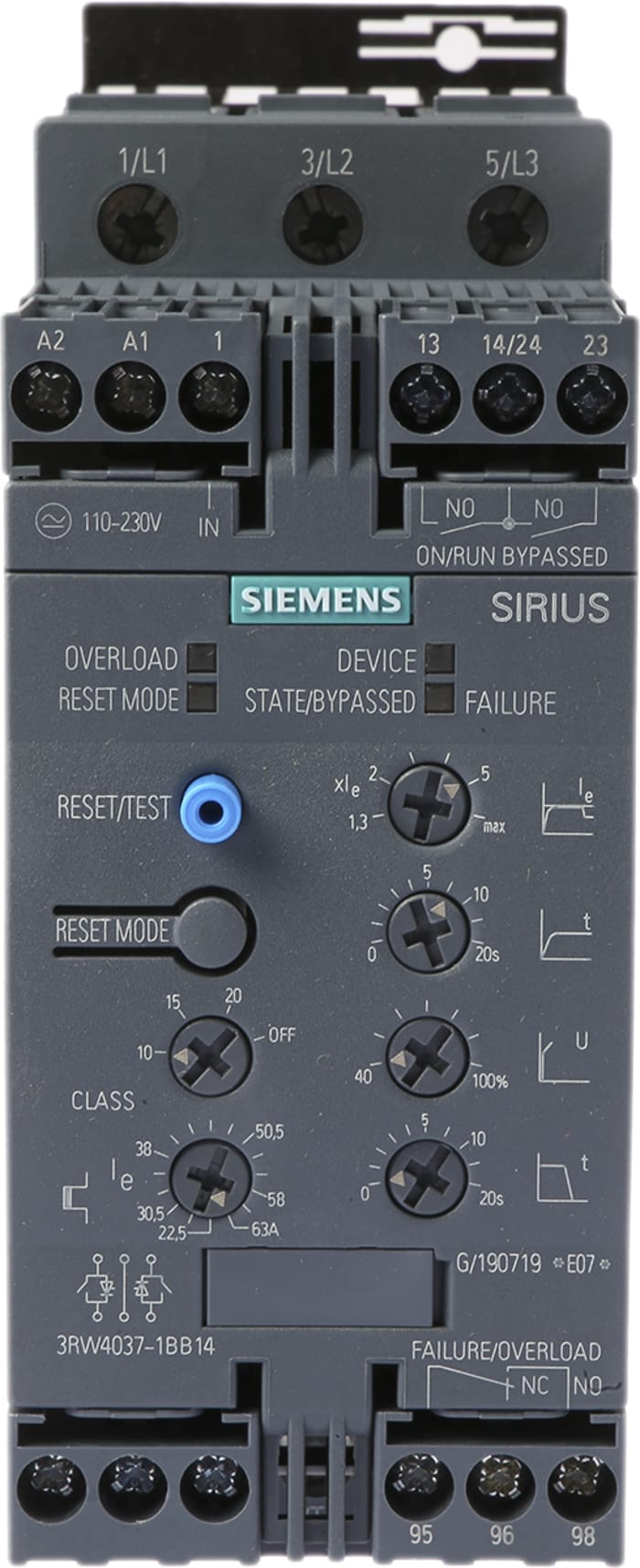 Démarreur progressif progressif, triphasé Siemens SIRIUS 3RW 3RW40, 30 kW 480 V c.a. 63 A