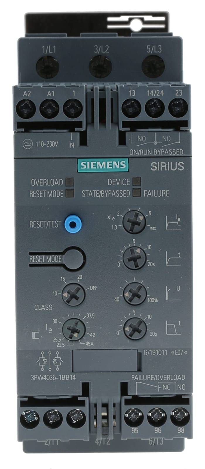Startér pro plynulý rozběh, řada: 3RW40 22 kW 45 A 3 480 V AC 3fázový IP20, rozsah: SIRIUS 3RW