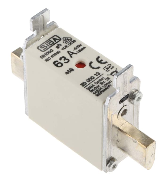 SIBA 63A NH Fuse, NH000, 500V ac