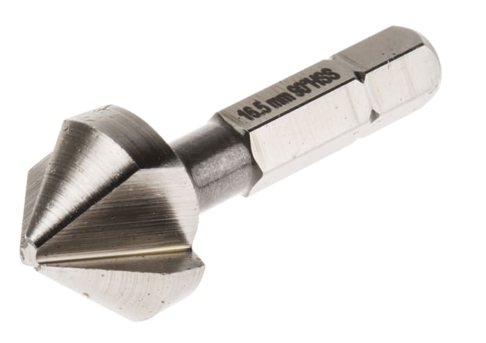 Avellanador cónico a 90° RS PRO, HSS, cabezal de 16.5mm de 3 ranuras, longitud 40 mm, piezas