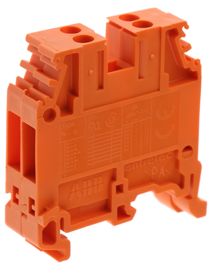 Bloc de jonction rail DIN Entrelec SNA, 4mm², A visser, Orange