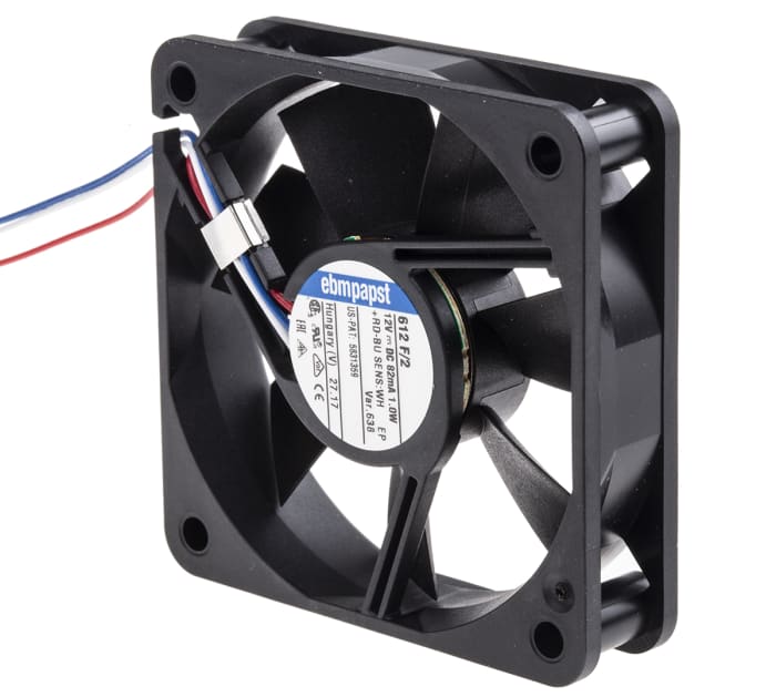 ebm-papst 600 F Series Axial Fan, 12 V dc, DC Operation, 27m³/h, 1W, 60 x 60 x 15mm