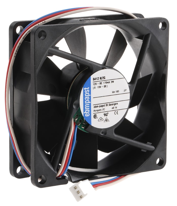 ebm-papst 8400 N Series Axial Fan, 12 V dc, DC Operation, 69m³/h, 2W, 80 x 80 x 25mm