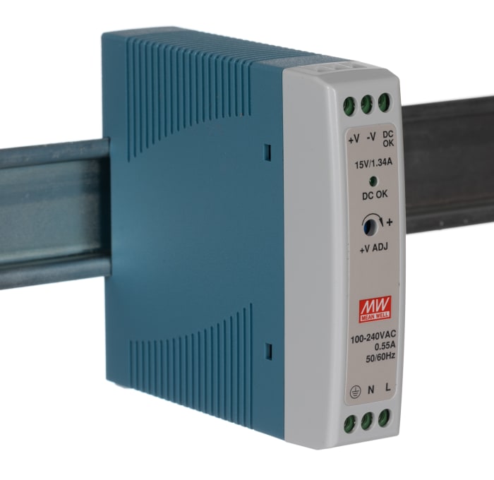 Fuente de alimentación de carril DIN MEAN WELL, MDR, 1 salida 15V dc 1.34A 20W