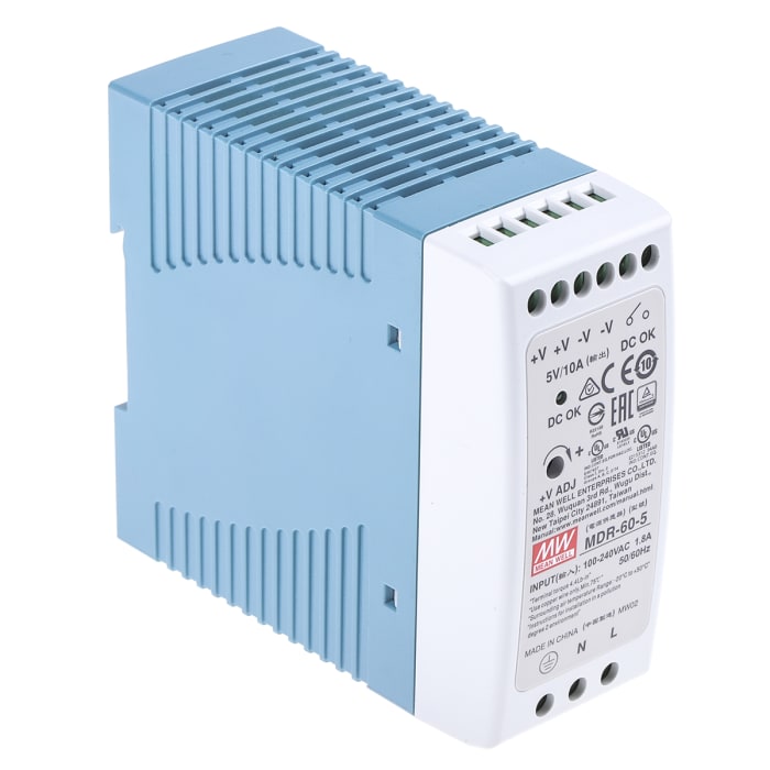 Alimentation pour rail DIN MEAN WELL, série MDR, 5V c.c.out 10A, 60W