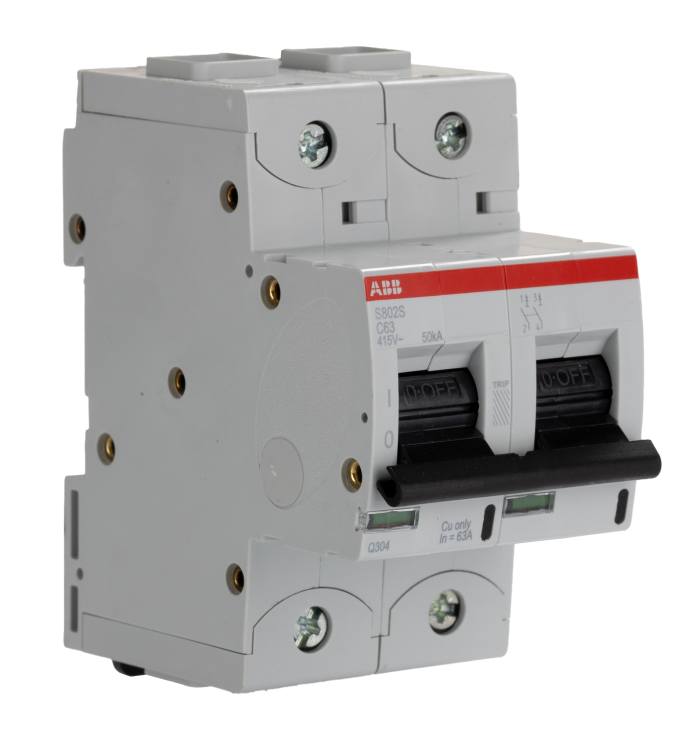 ABB High Performance S800S MCB, 2P, 63A Curve C, 400V AC, 250V DC, 50 kA Breaking Capacity