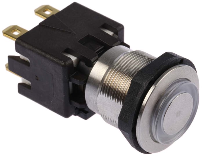 Schurter MSM LA 19 Series Illuminated Push Button Switch, Latching, Panel Mount, 19mm Cutout, DPDT, Blue LED, 125/250V
