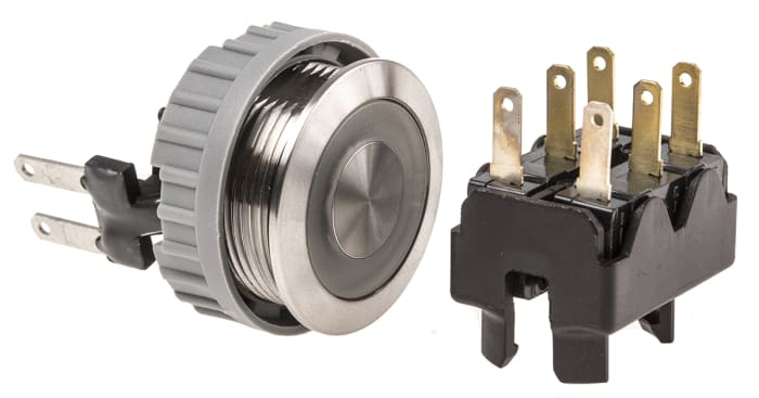 Schurter MSM DP 22 Series Illuminated Push Button Switch, Momentary, Panel Mount, 22mm Cutout, SPDT, Red LED, 125/250V