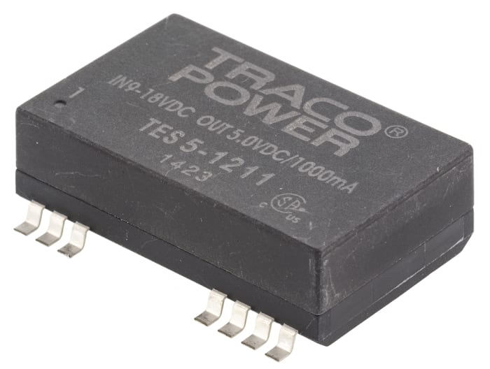 TRACOPOWER TES 5 DC-DC Converter, 5V dc/ 1A Output, 9 → 18 V dc Input, 5W, Surface Mount, +85°C Max Temp -40°C
