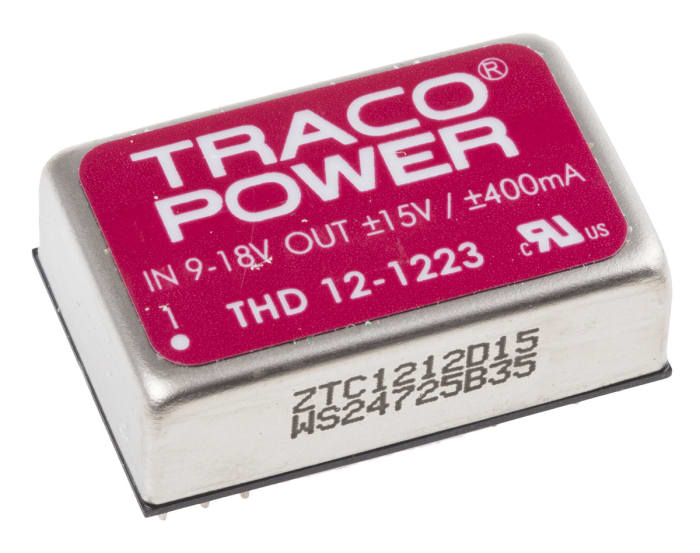 TRACOPOWER THD 12 DC-DC Converter, ±15V dc/ ±400mA Output, 9 → 18 V dc Input, 12W, Through Hole, +85°C Max Temp