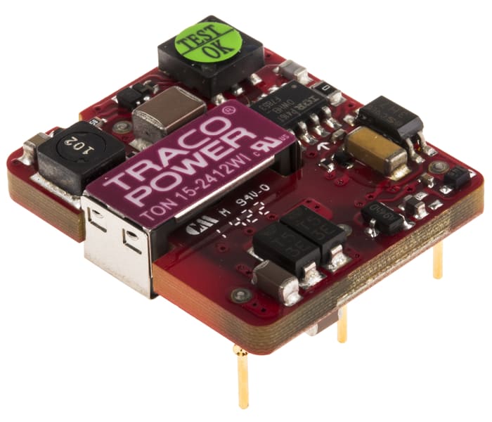 TRACOPOWER TON 15WI Isolated DC-DC Converter, 12V dc/ 1.3A Output, 9 → 36 V dc Input, 15W, Through Hole, +85°C