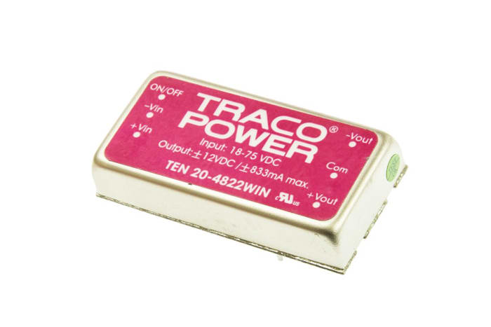 TRACOPOWER TEN 20WIN DC-DC Converter, ±12V dc/ ±835mA Output, 18 → 75 V dc Input, 20W, Through Hole, +85°C Max