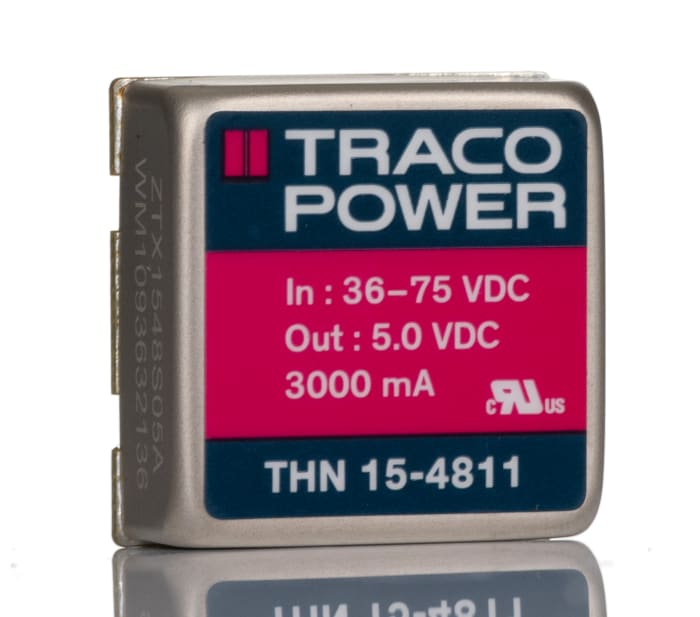 Convertisseur DC-DC TRACOPOWER THN 15, Montage traversant, 15W, 1 sortie, 5V c.c., 3A