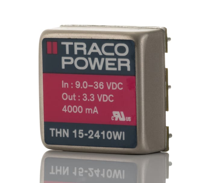 TRACOPOWER THN 15WI DC-DC Converter, 3.3V dc/ 4A Output, 9 → 36 V dc Input, 15W, Through Hole, +85°C Max Temp