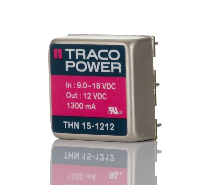 TRACOPOWER THN 15 DC-DC Converter, 12V dc/ 1.3A Output, 9 → 18 V dc Input, 15W, Through Hole, +85°C Max Temp