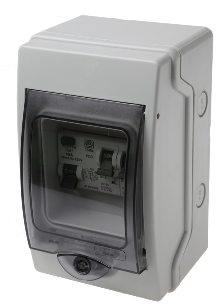 Caja modular MK Electric 5702SP1 de 2 módulos, 100A, 200 x 123 x 112mm, Plástico, IP65