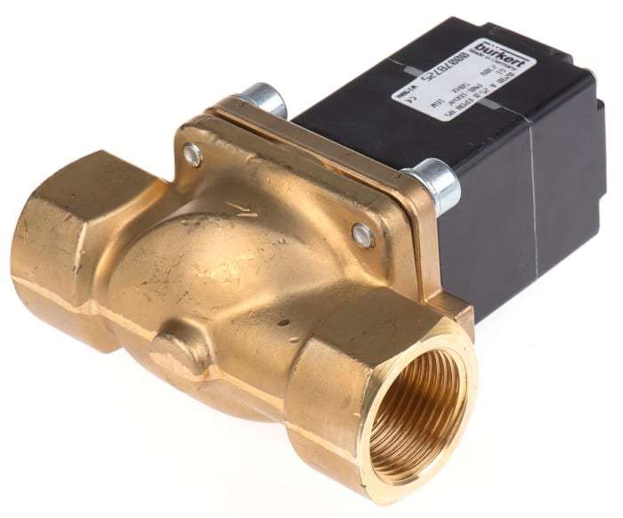 Válvula de solenoide Burkert 0290 de 2 puertos, Hembra H de 1 pulg., Piloto, NC de 230 Vac