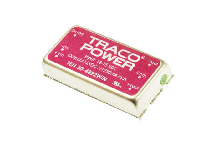 TRACOPOWER TEN 30WIN DC-DC Converter, ±12V dc/ 1.25A Output, 18 → 75 V dc Input, 30W, Through Hole, +75°C Max