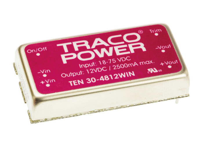 TRACOPOWER TEN 30WIN DC-DC Converter, 12V dc/ 2.5A Output, 18 → 75 V dc Input, 30W, Through Hole, +75°C Max Temp