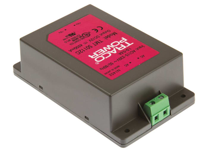 TRACOPOWER Switching Power Supply, TMT 50112C, 12V dc, 4.2A, 50W, 1 Output, 85 → 264 V ac, 85 → 370 V dc