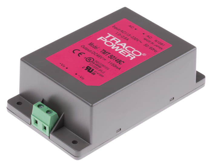 TRACOPOWER Switching Power Supply, TMT 50148C, 48V dc, 1.15A, 50W, 1 Output, 85 → 264 V ac, 85 → 370 V dc